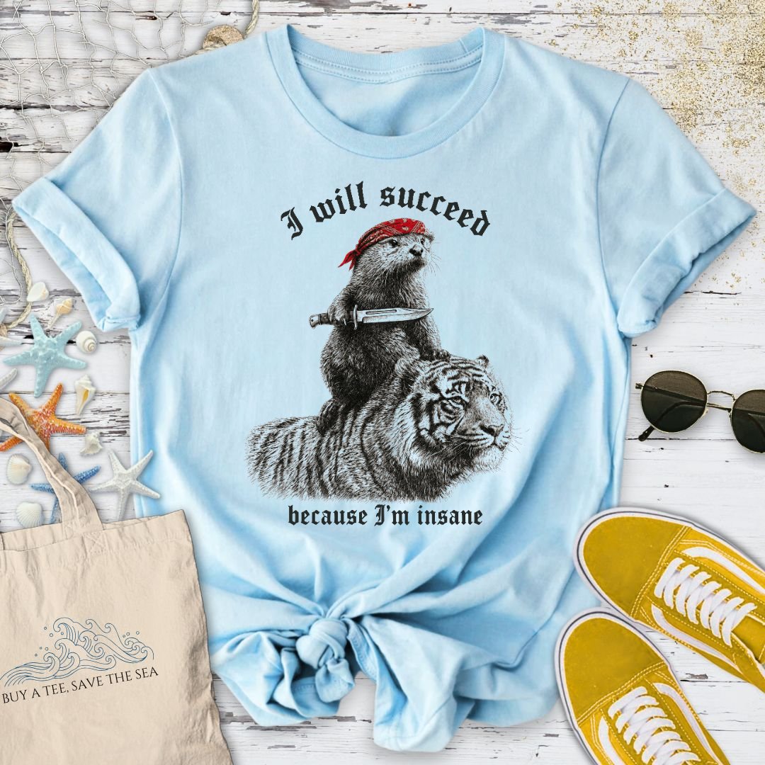 I Will Succeed, Sea Otter T-Shirt in Light Blue - Dolce Reverie