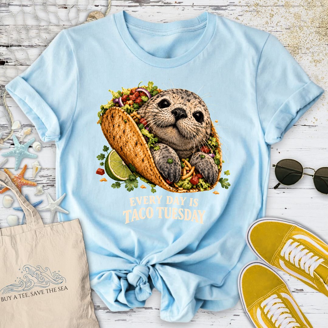 Taco Tuesday Seal T-Shirt in Light Blue - Dolce Reverie