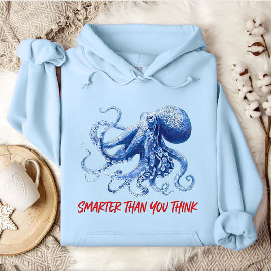 Smarter Than You Think, Octopus Hoodie in Light Blue - Dolce Reverie