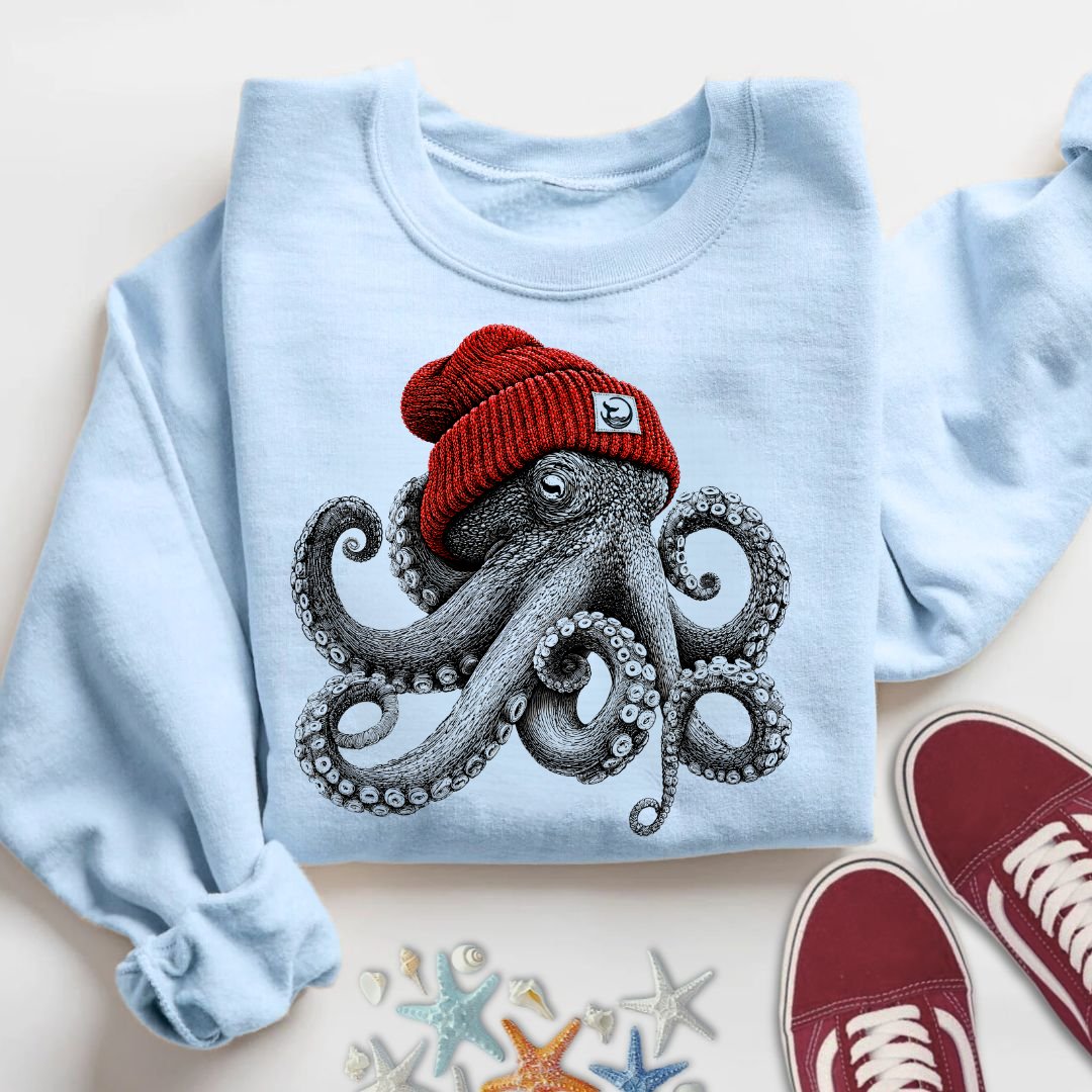 Red Beanie Octopus Sweatshirt