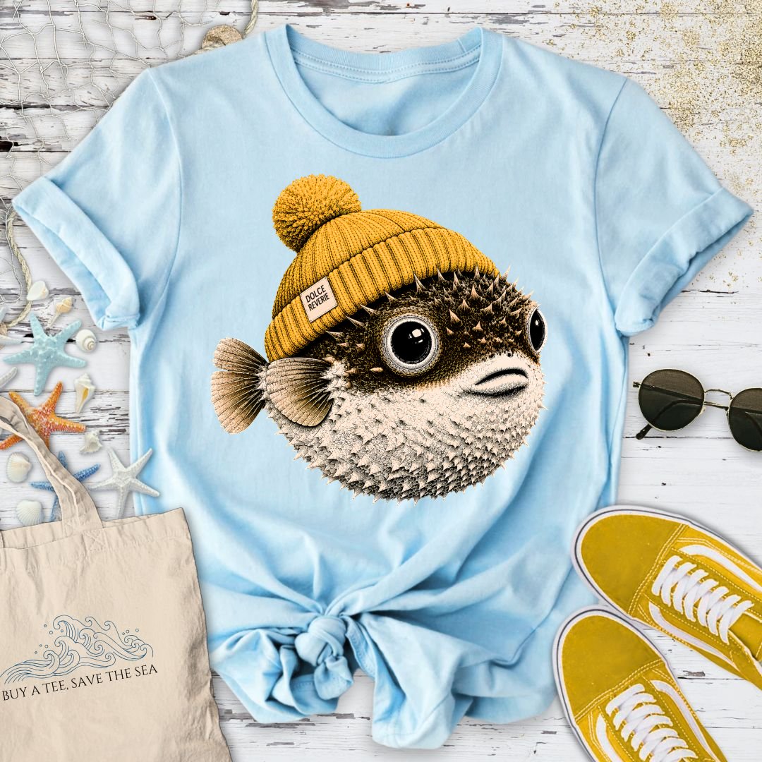 Winter Pufferfish T-Shirt in Light Blue - Dolce Reverie