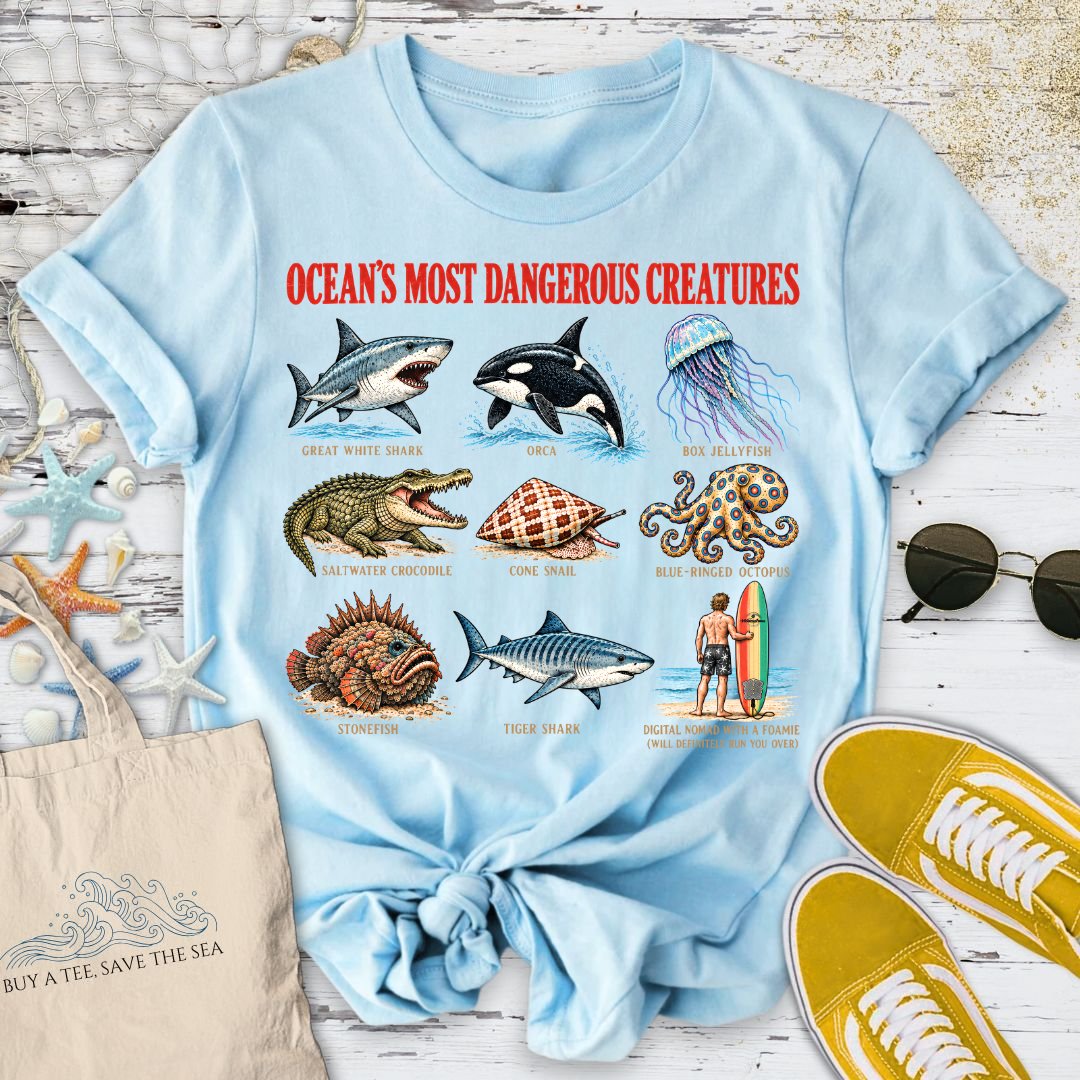 Ocean's Most Dangerous Creatures T-Shirt in Light Blue - Dolce Reverie