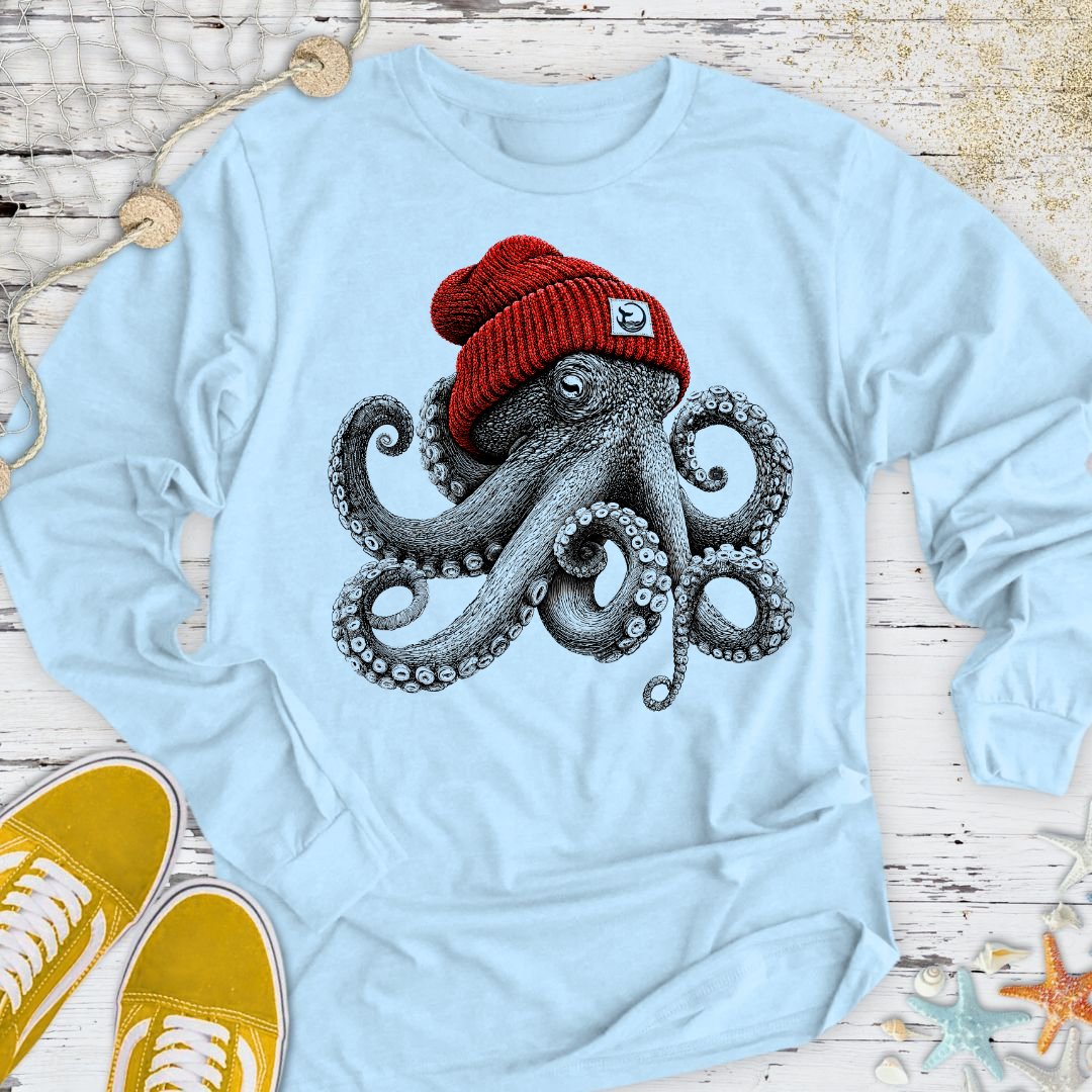 Red Beanie Octopus Long Sleeve Tee