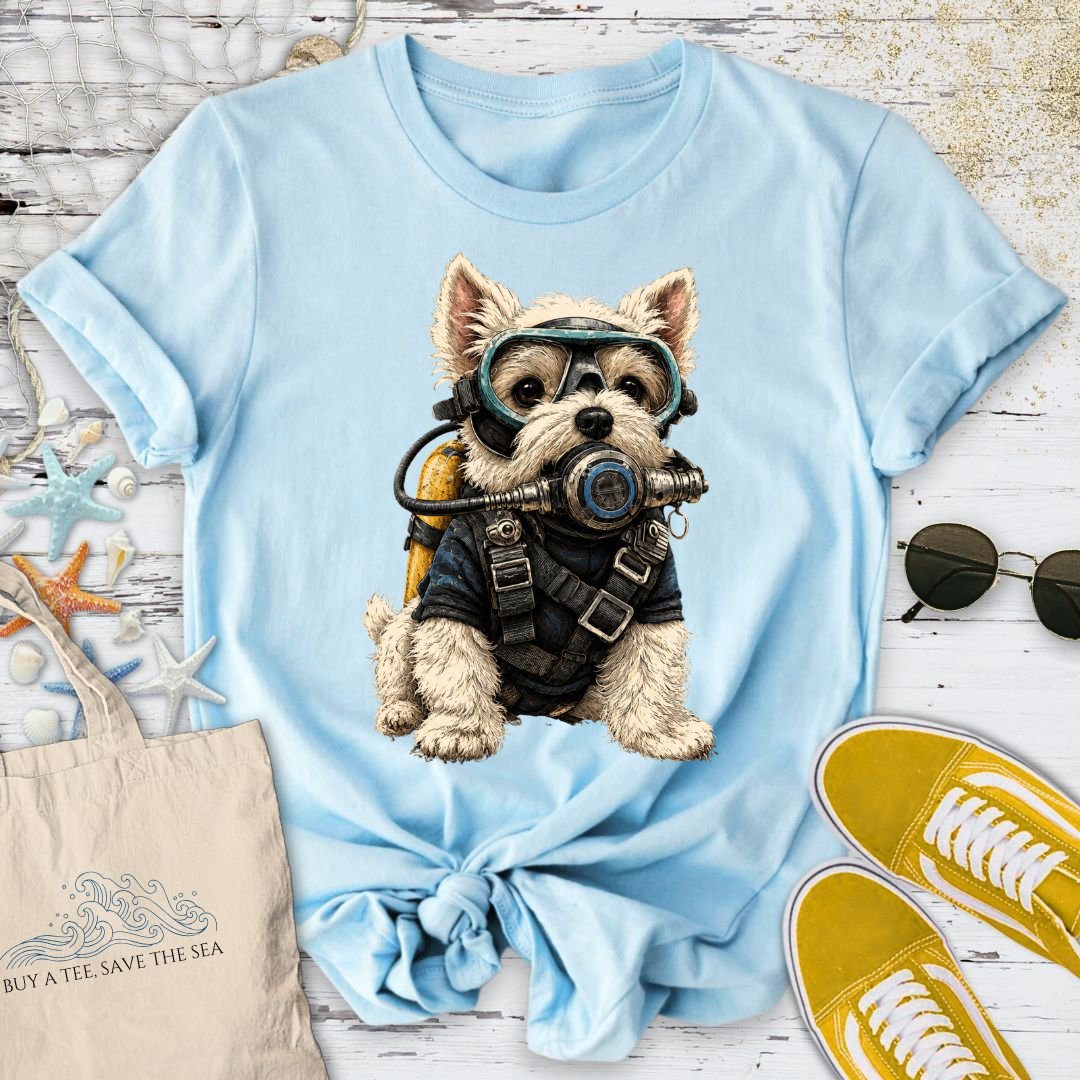 Scuba Diver Dog T-Shirt in Light Blue - Dolce Reverie