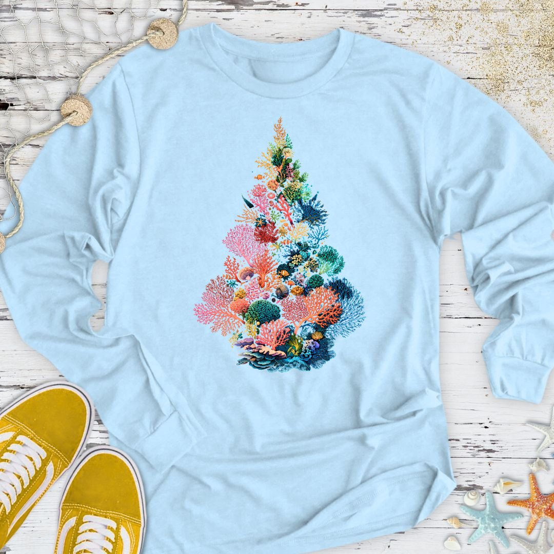 Coral Christmas Tree Long Sleeve Tee