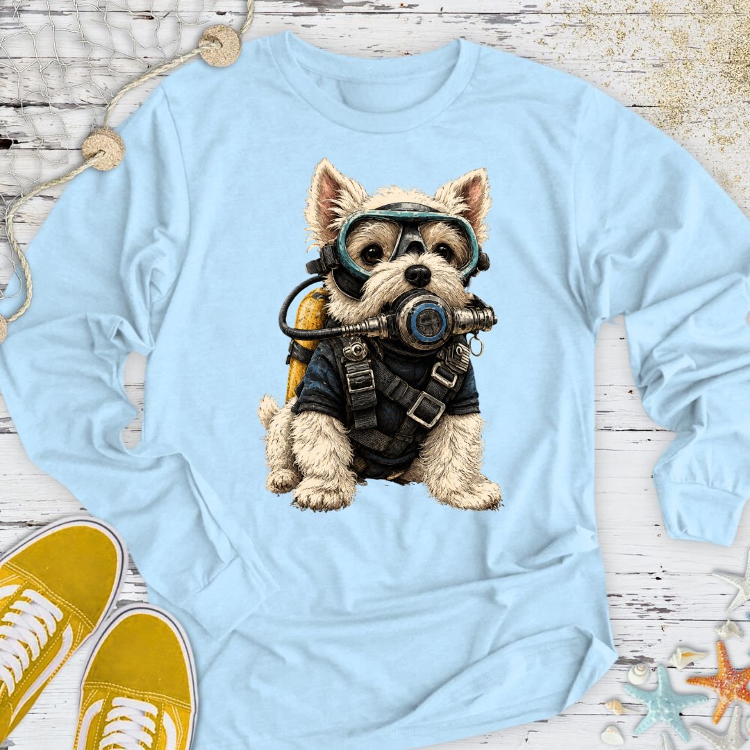 Scuba Diver Dog Long Sleeve Tee