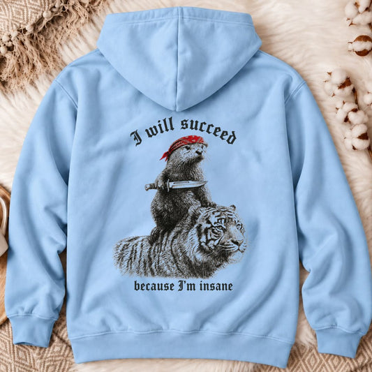 I Will Succeed, Sea Otter Back Print Hoodie in Light Blue - Dolce Reverie