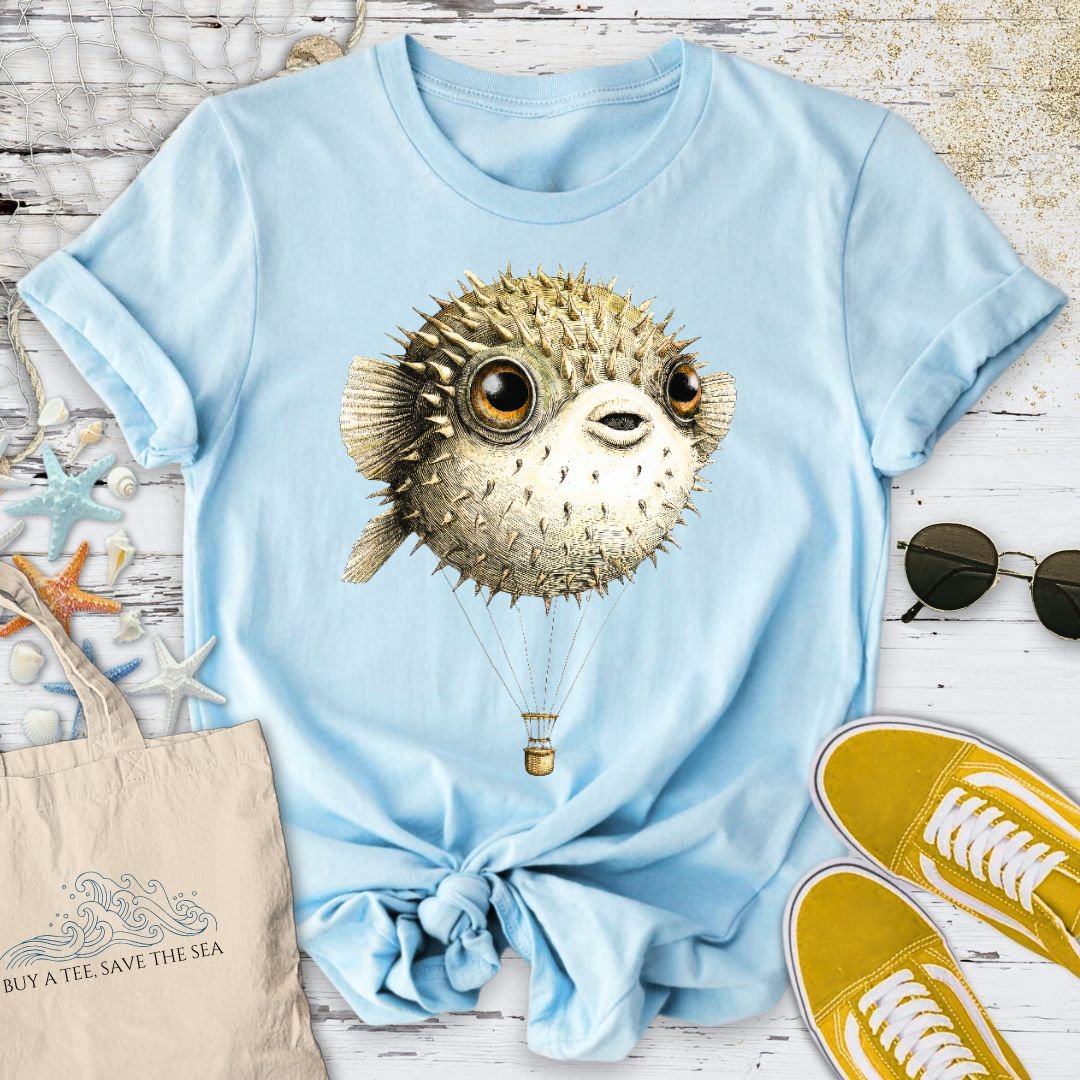 Pufferfish Balloon T-Shirt in Light Blue - Dolce Reverie