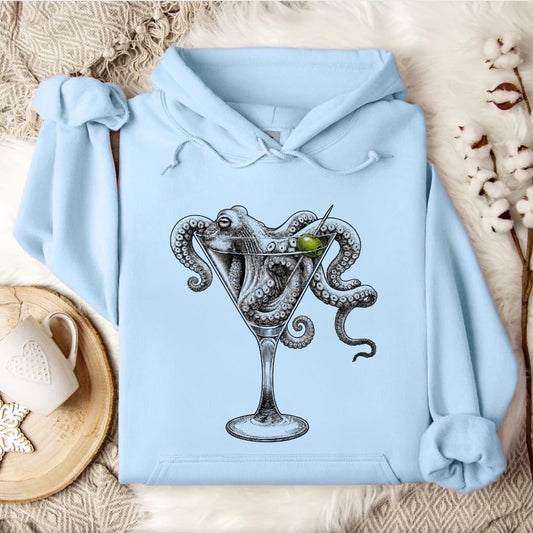 Octopus Martini Hoodie in Light Blue - Dolce Reverie