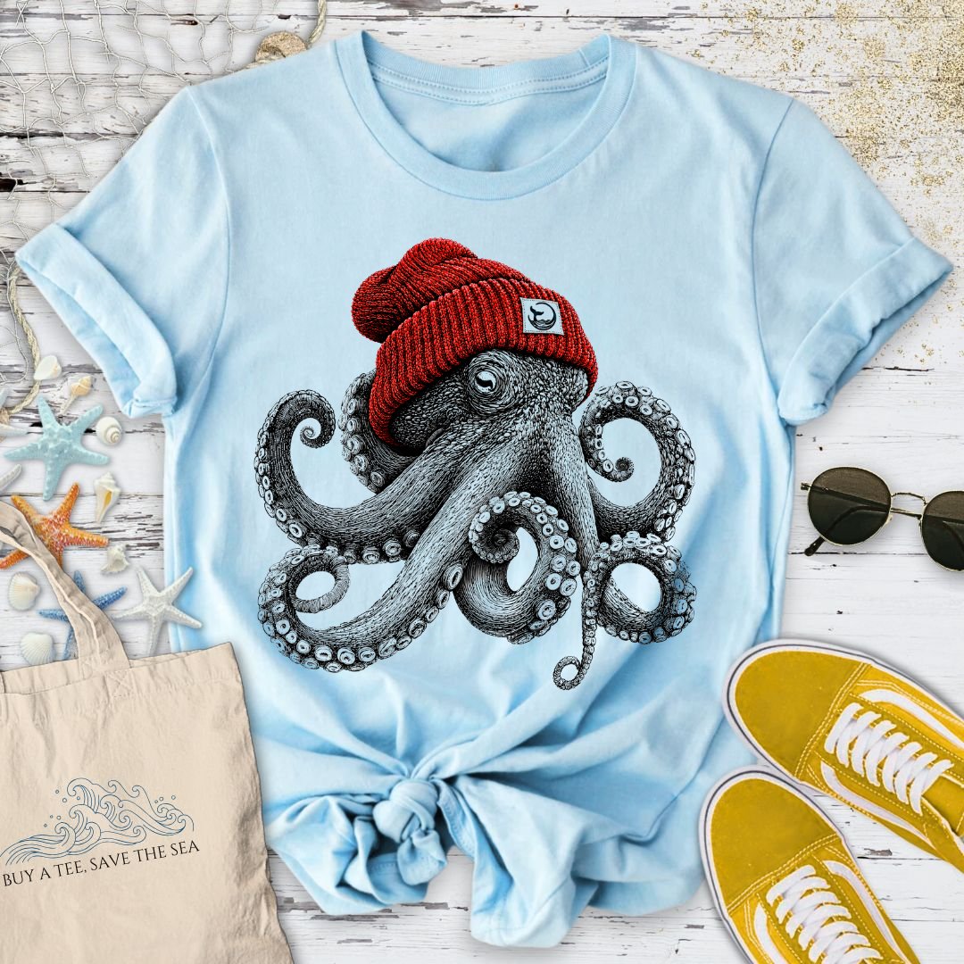 Red Beanie Octopus T-Shirt
