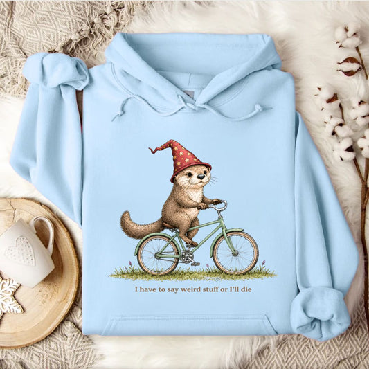 Weird Stuff Or I'll Die Otter Hoodie in Light Blue - Dolce Reverie