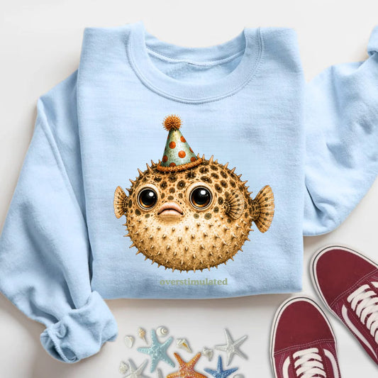 Overstimulated Pufferfish Sweatshirt in Light Blue - Dolce Reverie