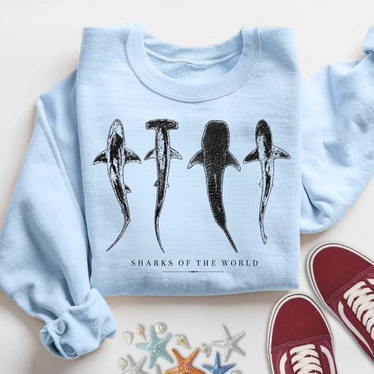Sharks Of The World Sweatshirt in Light Blue - Dolce Reverie