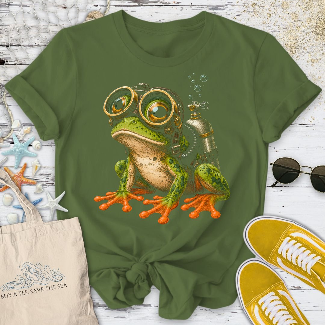 Scuba Diver Frog T-Shirt in Military Green - Dolce Reverie
