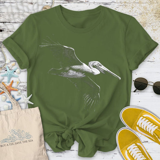 Flying Pelican T-Shirt in Military Green - Dolce Reverie