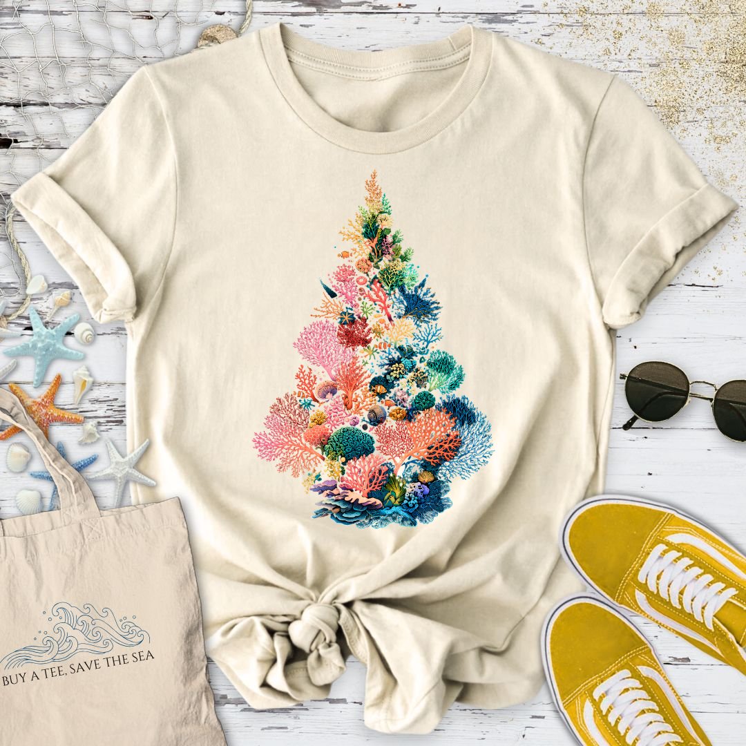 Coral Christmas Tree T-Shirt in Natural - Dolce Reverie