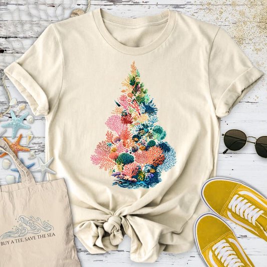Coral Christmas Tree T-Shirt in Natural - Dolce Reverie