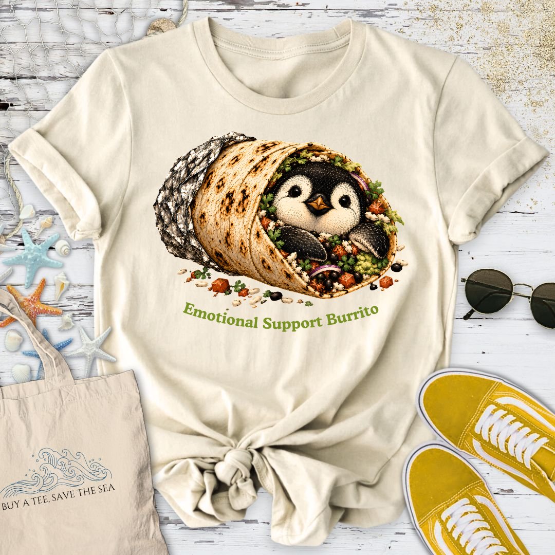 Emotional Support Burrito, Penguin T-Shirt in Natural - Dolce Reverie