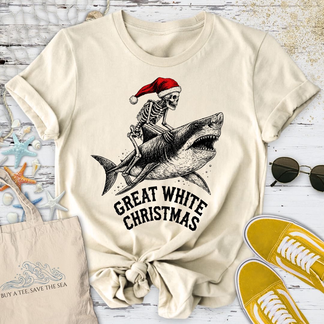 Skeleton Santa Shark T-Shirt in Natural - Dolce Reverie