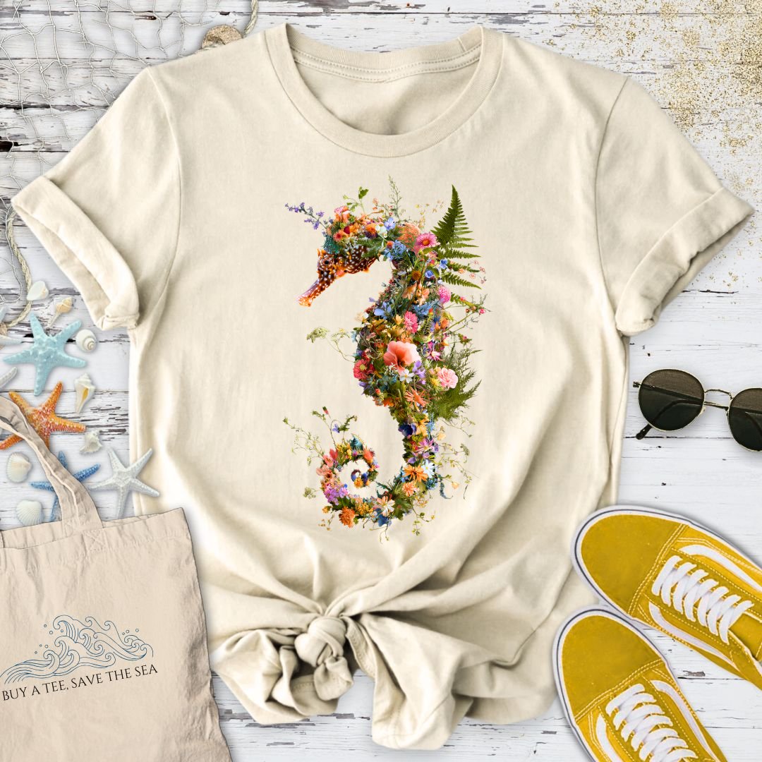 Floral Seahorse T-Shirt in Natural - Dolce Reverie