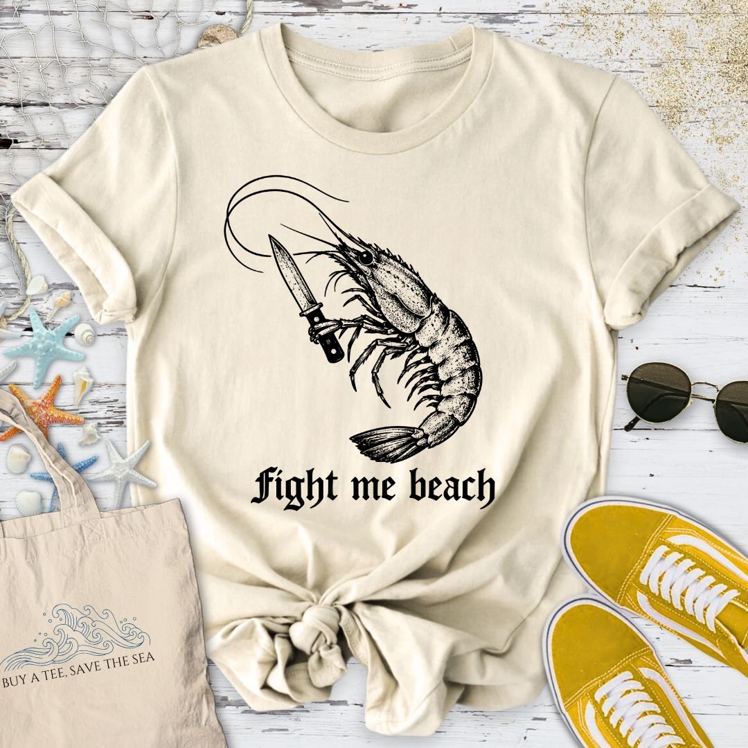 Fight Me Beach, Shrimp T-Shirt in Natural - Dolce Reverie