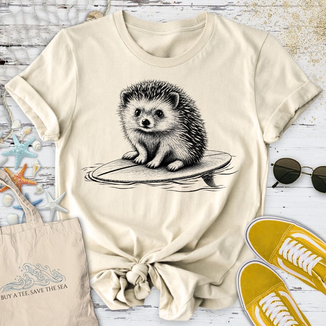 Surfing Hedgehog T-Shirt in Natural - Dolce Reverie