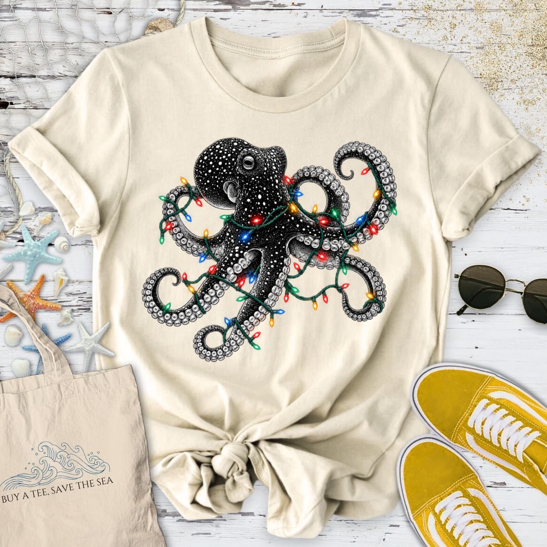 Christmas Lights Octopus T-Shirt in Natural - Dolce Reverie