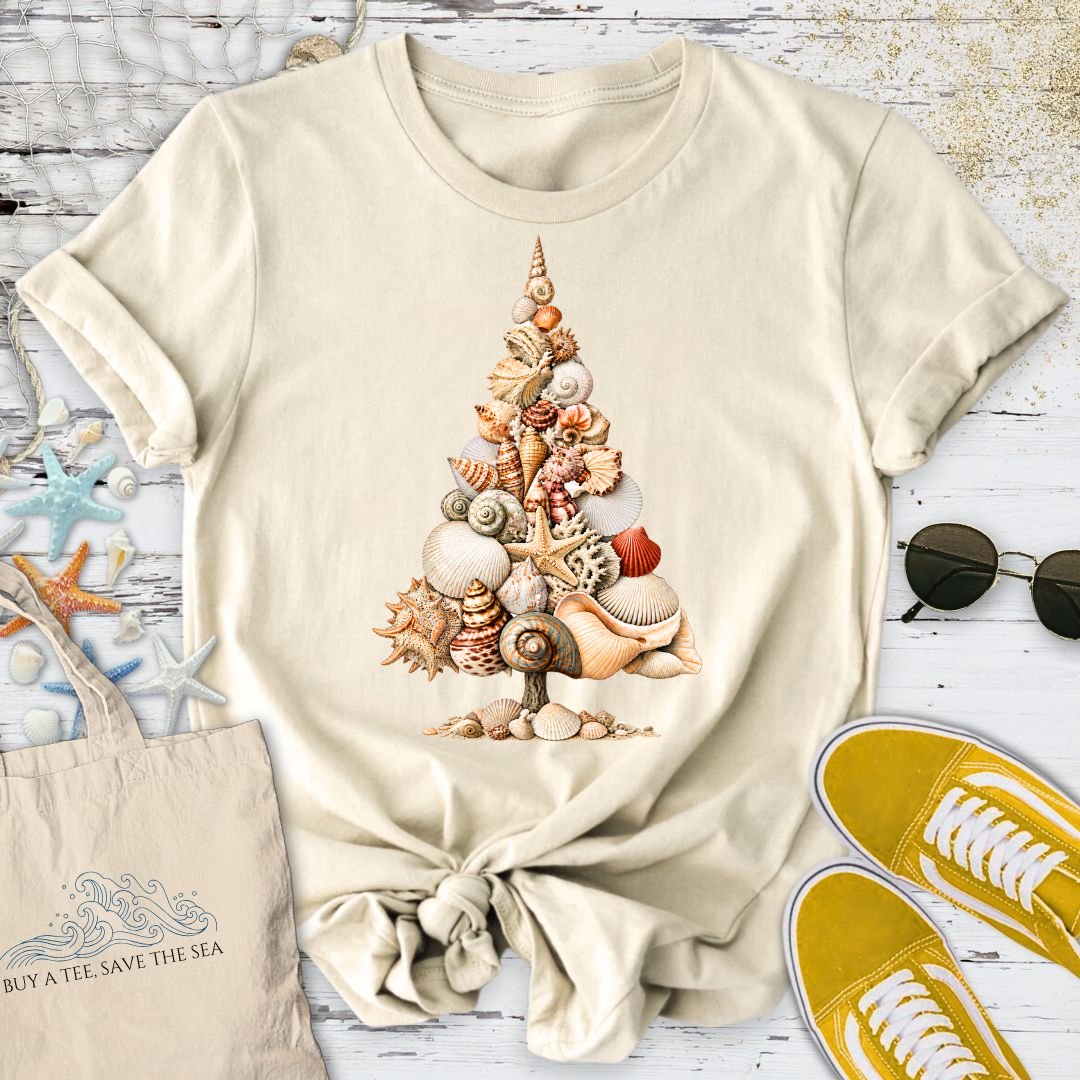 Seashell Holiday Tree T-Shirt in Natural - Dolce Reverie