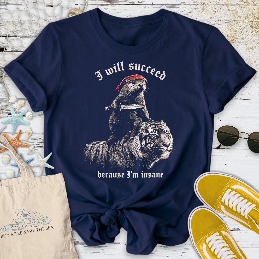 I Will Succeed, Sea Otter T-Shirt in Navy - Dolce Reverie