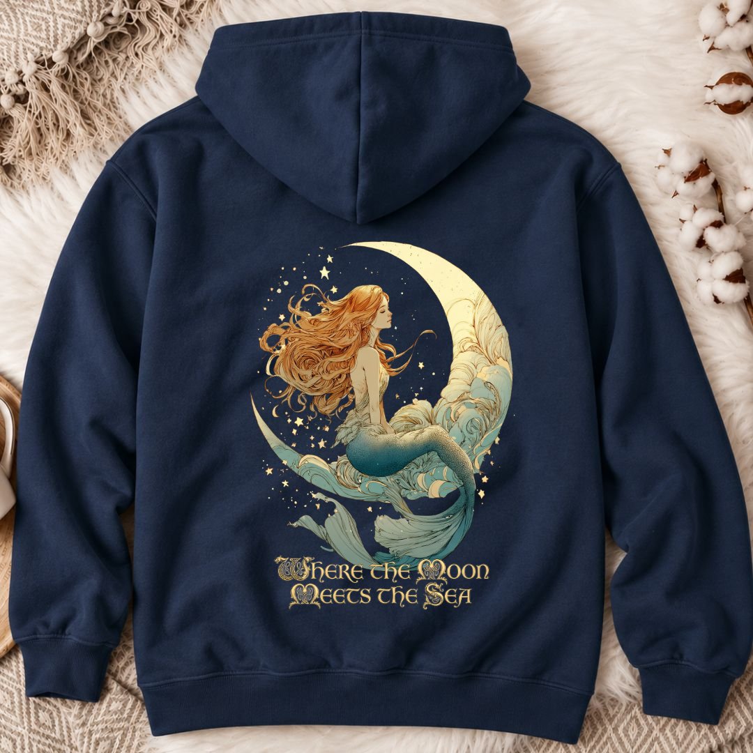 Moon Meets The Sea, Mermaid Back Print Hoodie