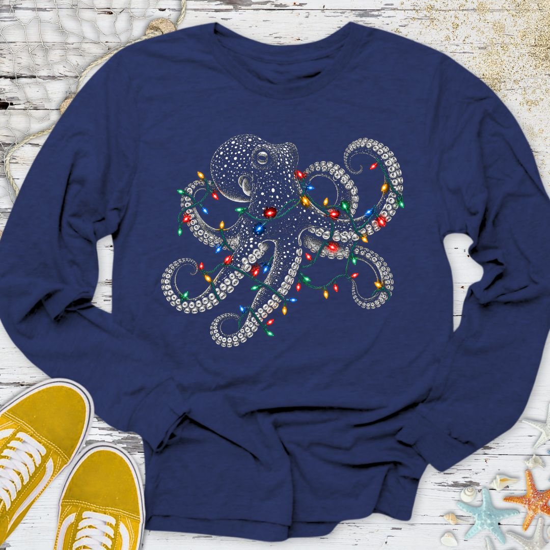 Christmas Lights Octopus Long Sleeve Tee