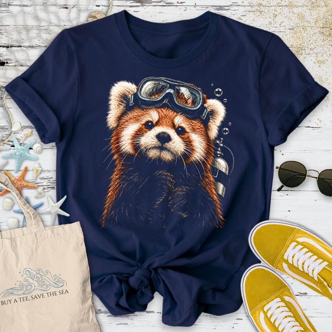 Scuba Diver Red Panda T-Shirt in Navy - Dolce Reverie