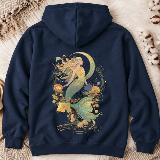 Whimsical Mermaid Back Print Hoodie in Navy - Dolce Reverie