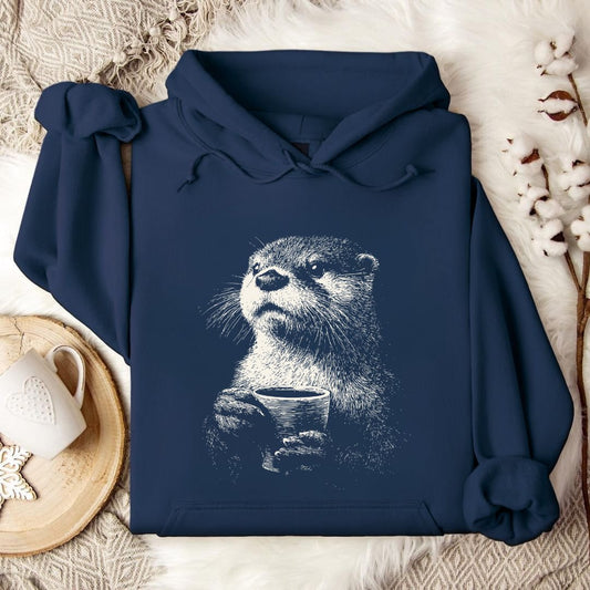 Coffee Otter Hoodie in Navy - Dolce Reverie