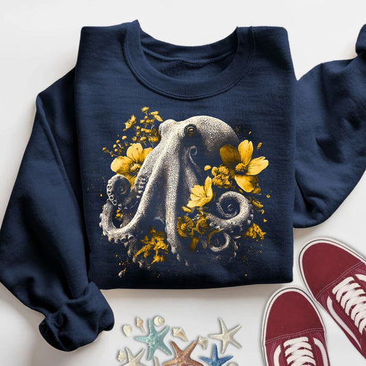 Floral Octopus Sweatshirt in Navy - Dolce Reverie