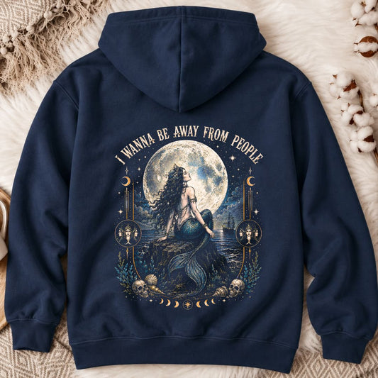 I Wanna Be Away From People Back Print Hoodie in Navy - Dolce Reverie