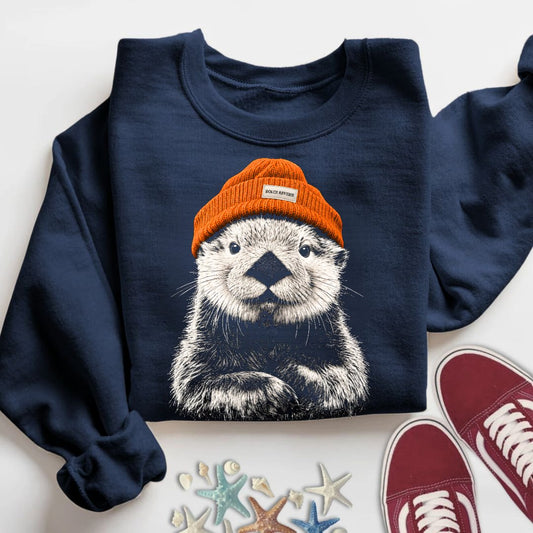 Winter Otter Sweatshirt in Navy - Dolce Reverie