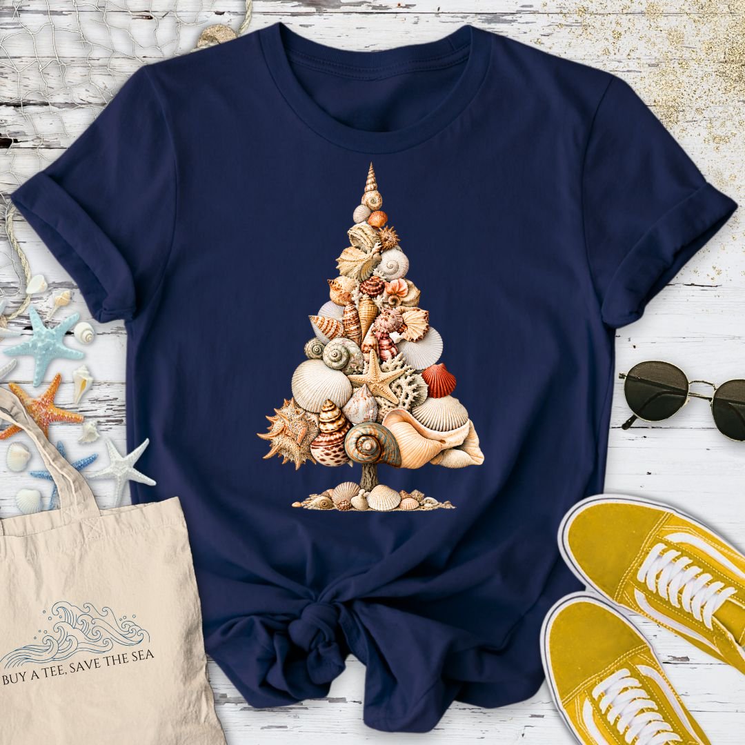 Seashell Holiday Tree T-Shirt in Navy - Dolce Reverie