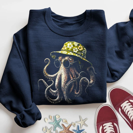 Summer Octopus Sweatshirt in Navy - Dolce Reverie