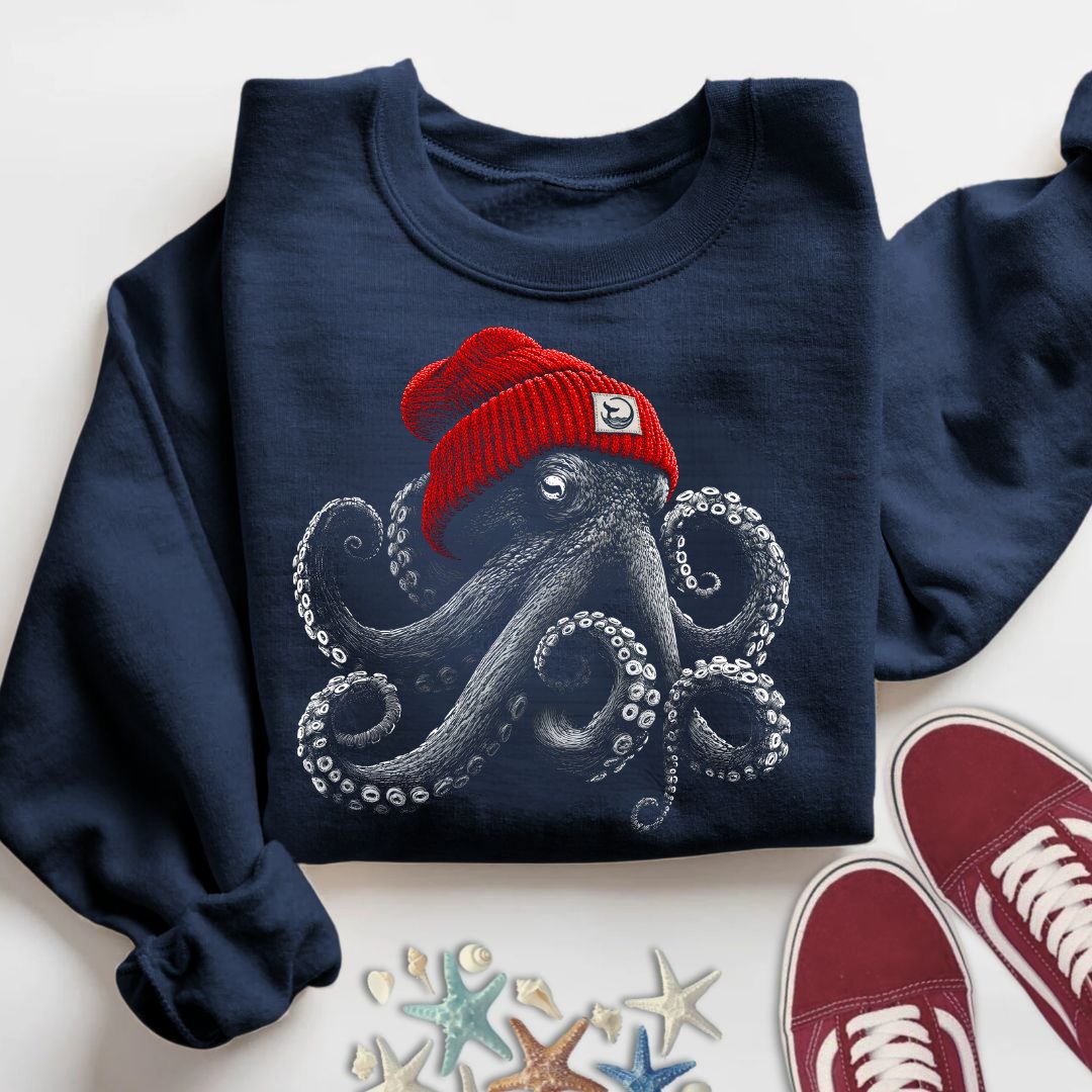Red Beanie Octopus Sweatshirt