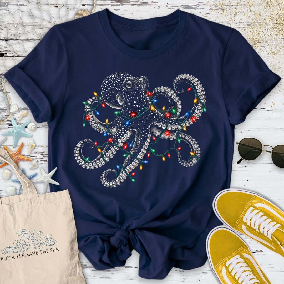 Christmas Lights Octopus T-Shirt in Navy - Dolce Reverie