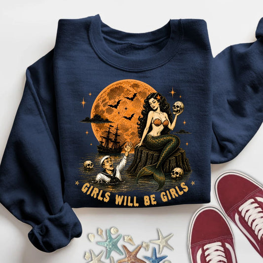 Girls Will Be Girls Sweatshirt in Navy - Dolce Reverie