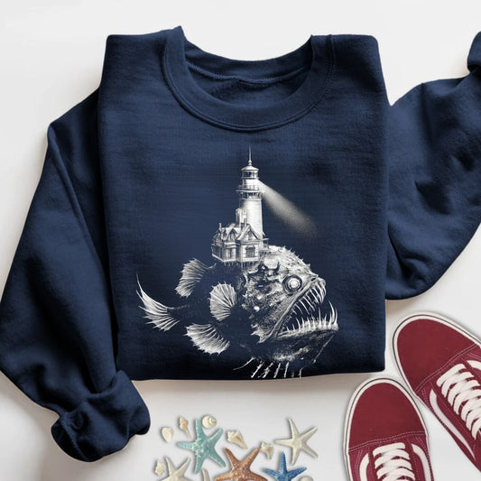 Lighthouse Anglerfish Sweatshirt in Navy - Dolce Reverie
