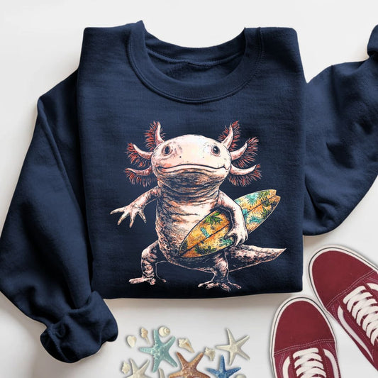 Surfer Axolotl Sweatshirt in Navy - Dolce Reverie