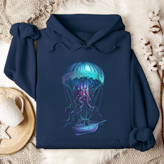 Jellyfish Air Balloon Hoodie in Navy - Dolce Reverie