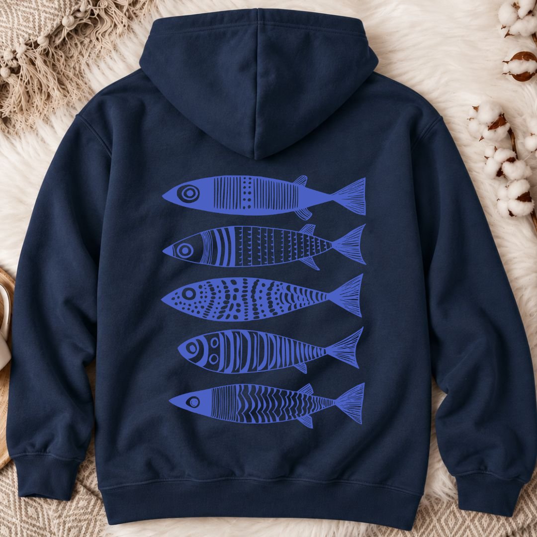 Blue Sardines Back Print Hoodie