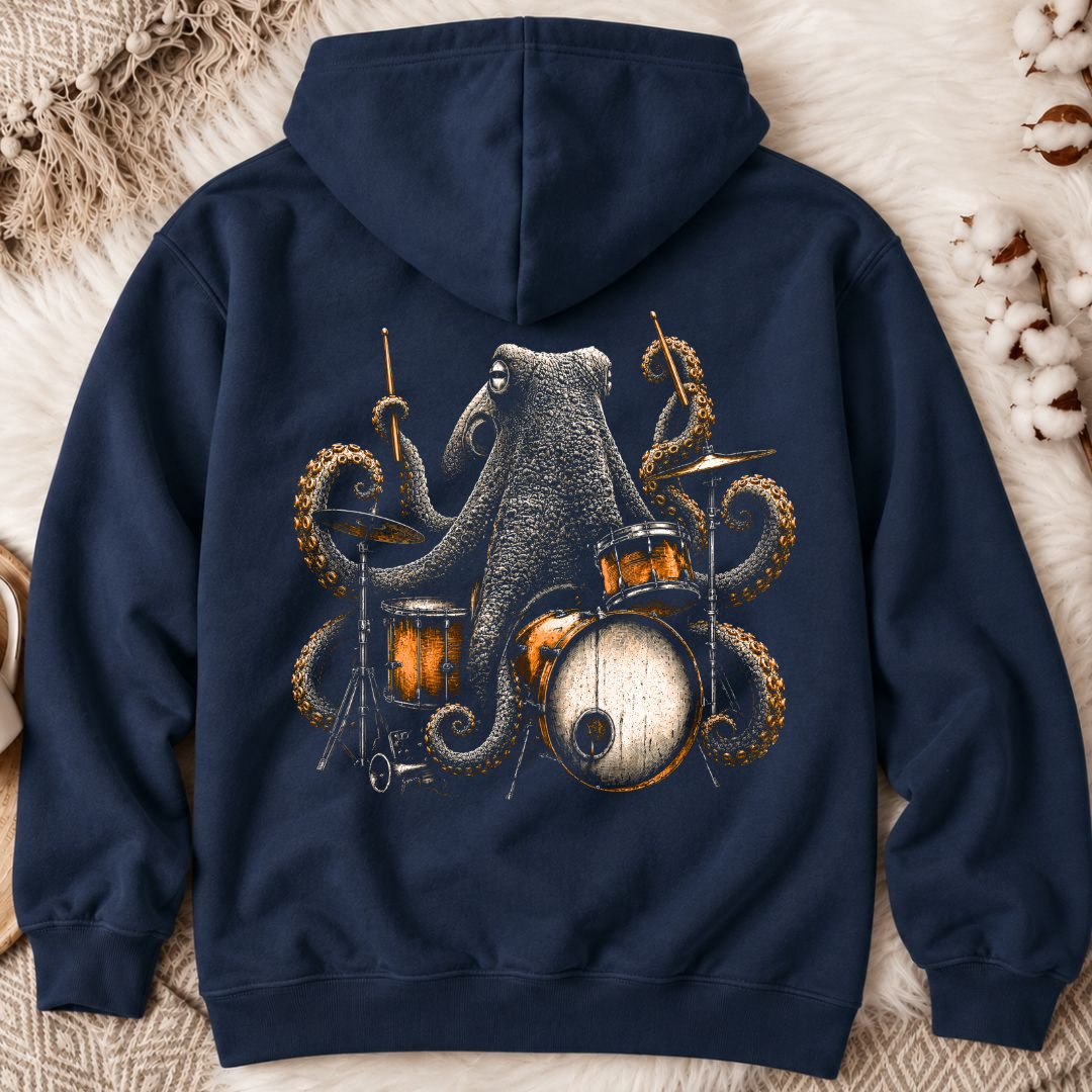 Wild Octopus Drummer Back Print Hoodie