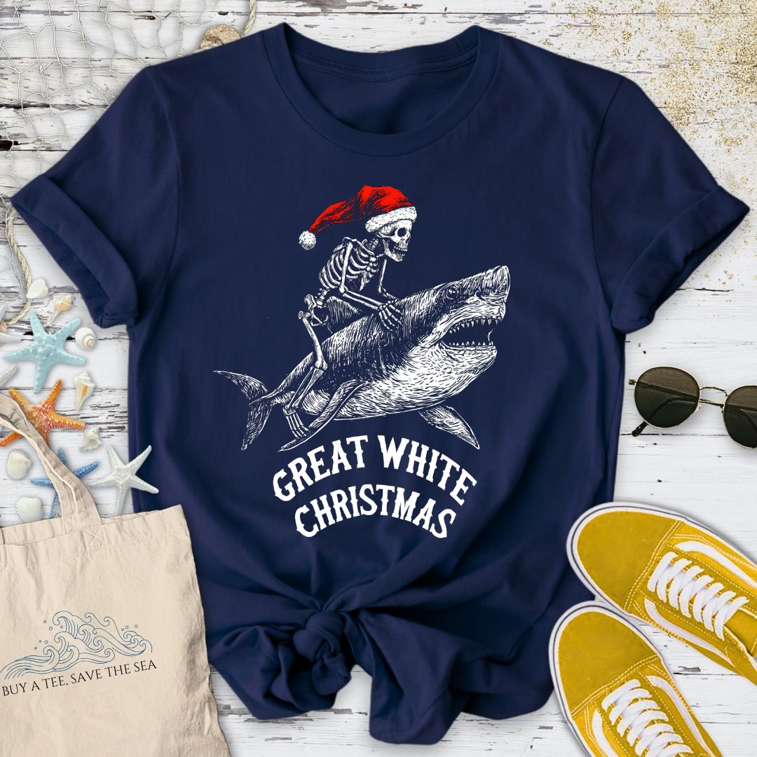 Skeleton Santa Shark T-Shirt in Navy - Dolce Reverie