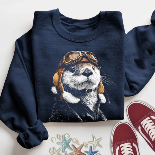 Aviator Otter Sweatshirt in Navy - Dolce Reverie