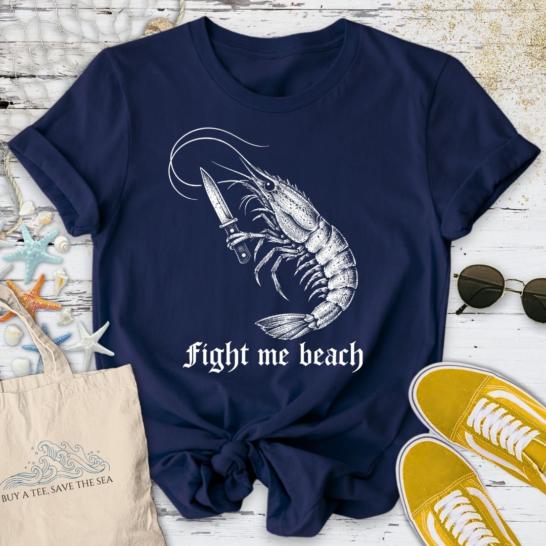 Fight Me Beach, Shrimp T-Shirt in Navy - Dolce Reverie